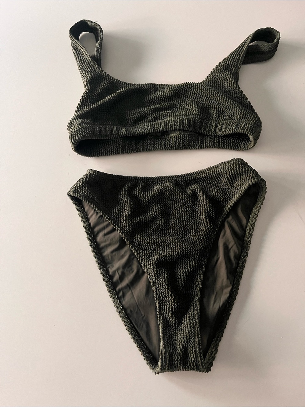 Good American Olive Textured High-Waist Bikini